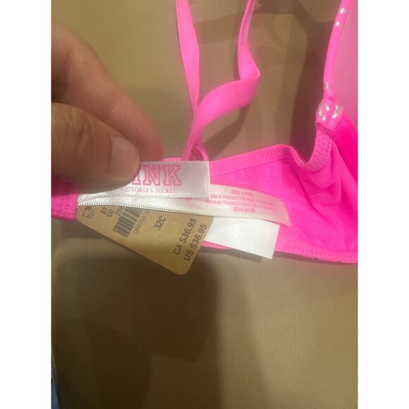 Pink By Victorias Secret Super Push Bra 32C Hot Pink With Silver Script - Picture 4 of 5